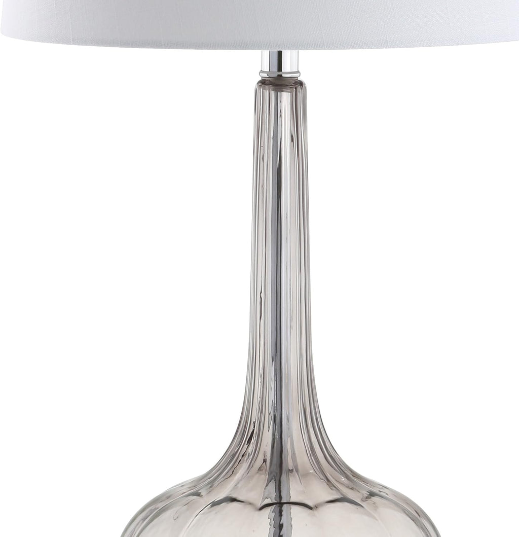 JONATHAN Y 28.5" Smoke Gray Glass Teardrop LED Table Lamp Set of 2 for Living Room Bedroom Nightstand, White Linen Shade Modern…