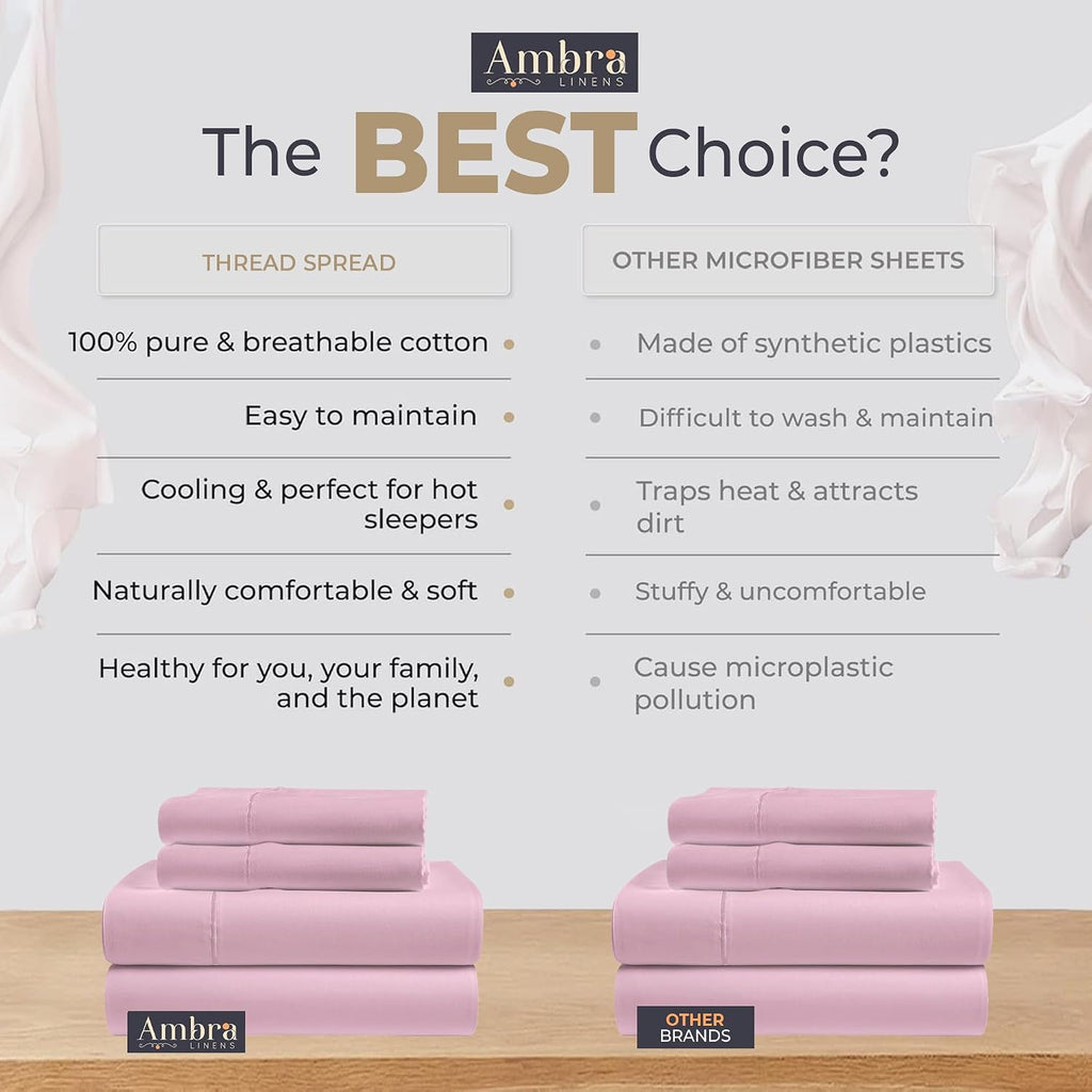 Ambra Linens 100% Organic Cotton Sheets Cal King Size - 4 PC Organic California King Sheet Sets - Soft, Comfy, Breathable & Cooling - 16” D…