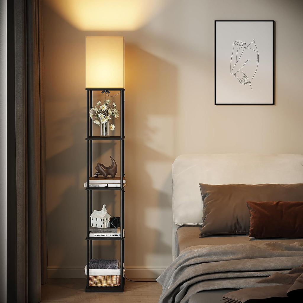 SUNMORY 5 Tier Floor Lamp with Shelves, Modern Square Standing Lamp with 3 Color Temperature Bulb, Corner Display Bookshelf Lamp for…
