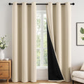 Miulee Cream Beige 100% Blackout Curtains for Bedroom 96 Inch Long, 2 Layers Thermal Insulated Black Out Window Curtains with Black Liner,…