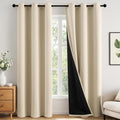 Miulee Cream Beige 100% Blackout Curtains for Bedroom 84 Inch Long, 2 Thick Layers Thermal Insulated Black Out Window Curtains with Black L…