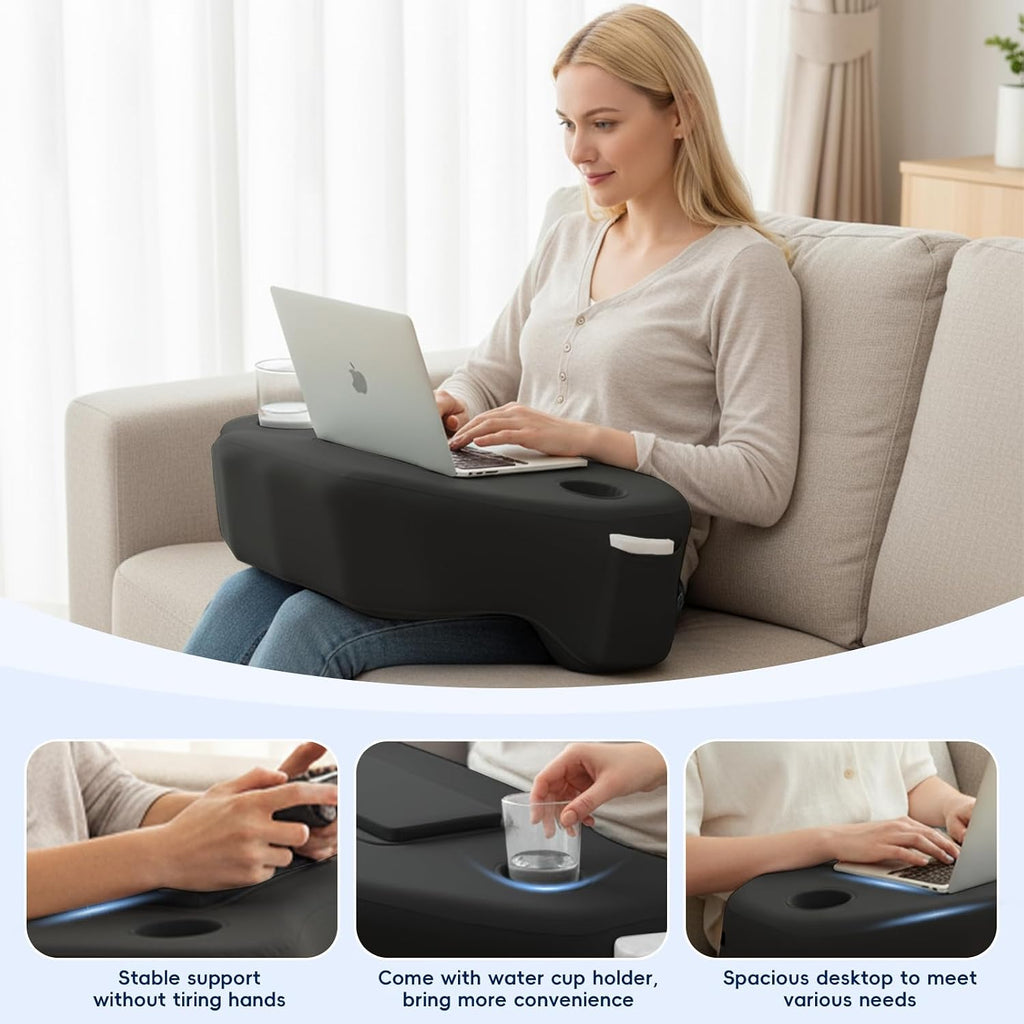 Reading Pillow for Gaming, Large Arm Rest Pillow for Adult, Memory Foam Desk Pillow with Cup & Phone Holder for Reading, Working…