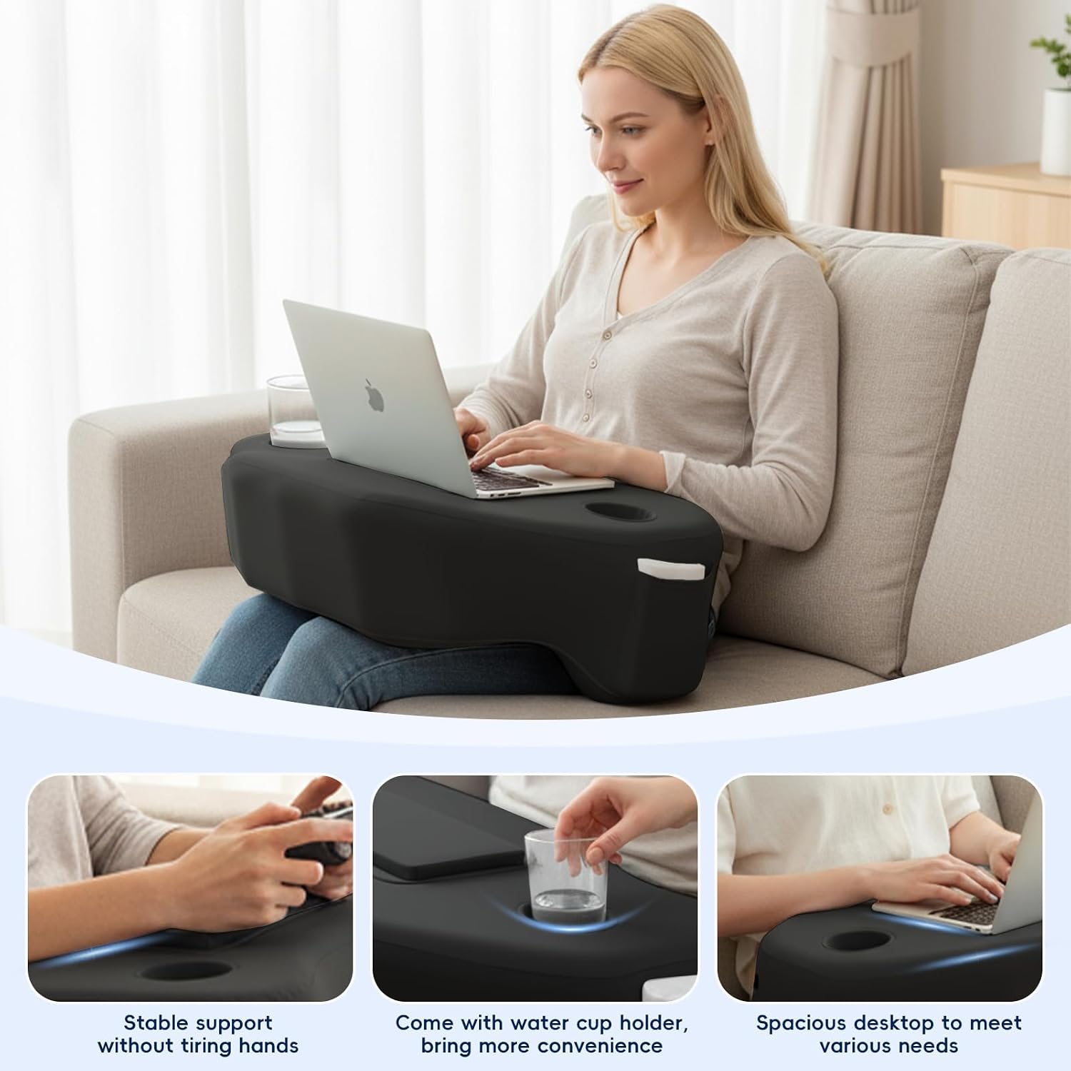 Reading Pillow for Gaming, Large Arm Rest Pillow for Adult, Memory Foam Desk Pillow with Cup & Phone Holder for Reading, Working…