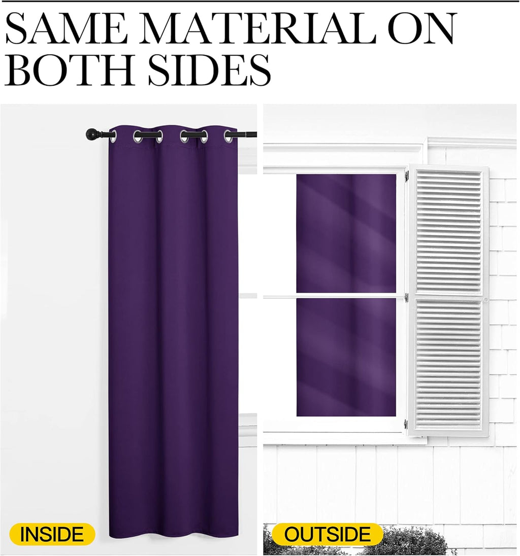 NICETOWN Purple Kitchen Blackout Curtains, Home Decoration Thermal Insulated Solid Ring Top Blackout Curtains/Drapes for Bedroom(Set of…