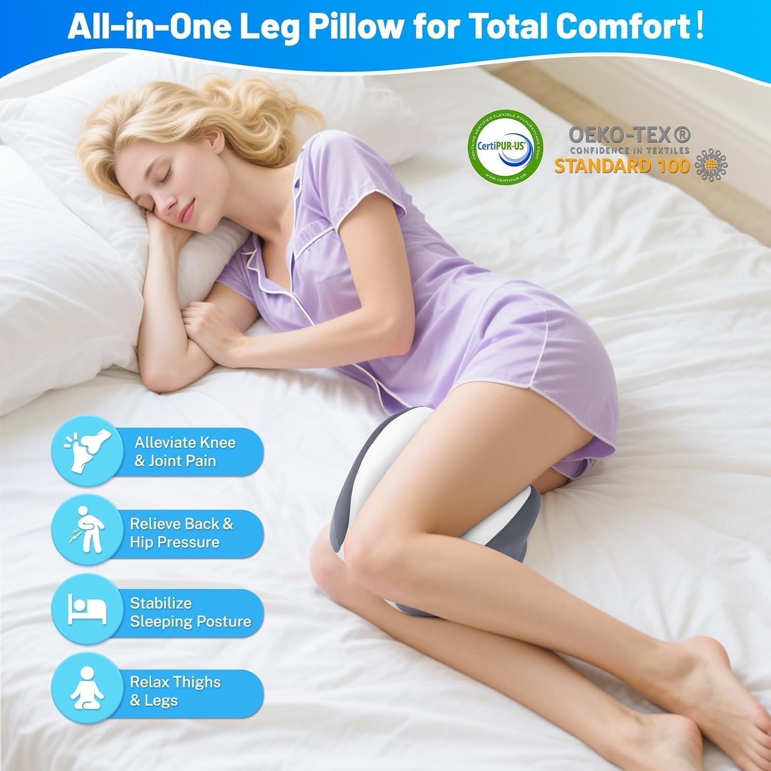 TranquilMoments Knee Pillow for Side Sleepers, Leg Pillow with Cooling Cover, Memory Foam Body Pillow for Side Sleeping, Heart-Shape…