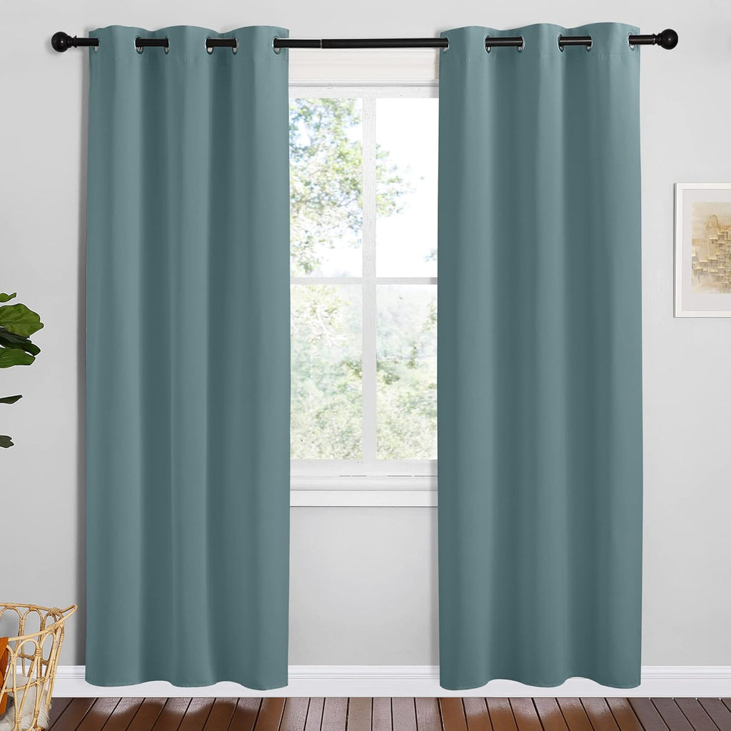 NICETOWN Modern Blackout Curtains Noise Reducing, Greyish Blue, 2 Panels, W42 x L78 -Inch, Thermal Insulated and Privacy Room Darkening…