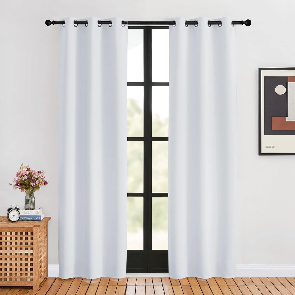 Nicetown Room Darkening Curtains for Living Room, 34 by 80, 2 Panels, Greyish White, easy maintenance Solid Thermal Insulated Silver…