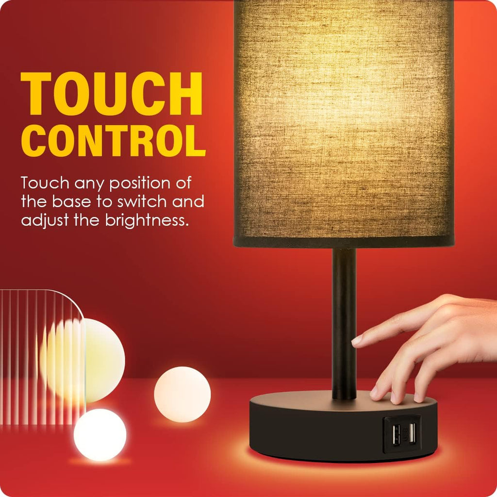Yarra-Decor Bedside Lamps with USB Port - Touch Control Table Lamp for Bedroom 3 Way Dimmable Nightstand Lamp Set of 2 with Round Black…