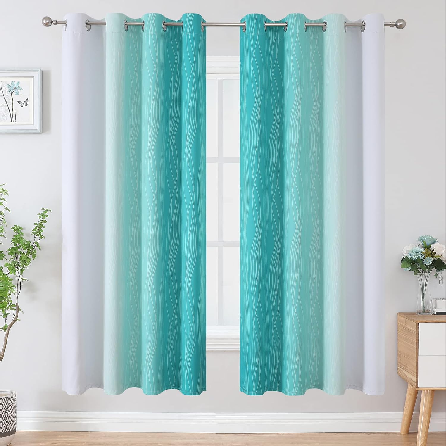 Estelartextiler Estelar Textiler Grayish White and Teal Blackout Curtains for Living Room, Ombre Thermal Insulated Noise Reducing Blackout…