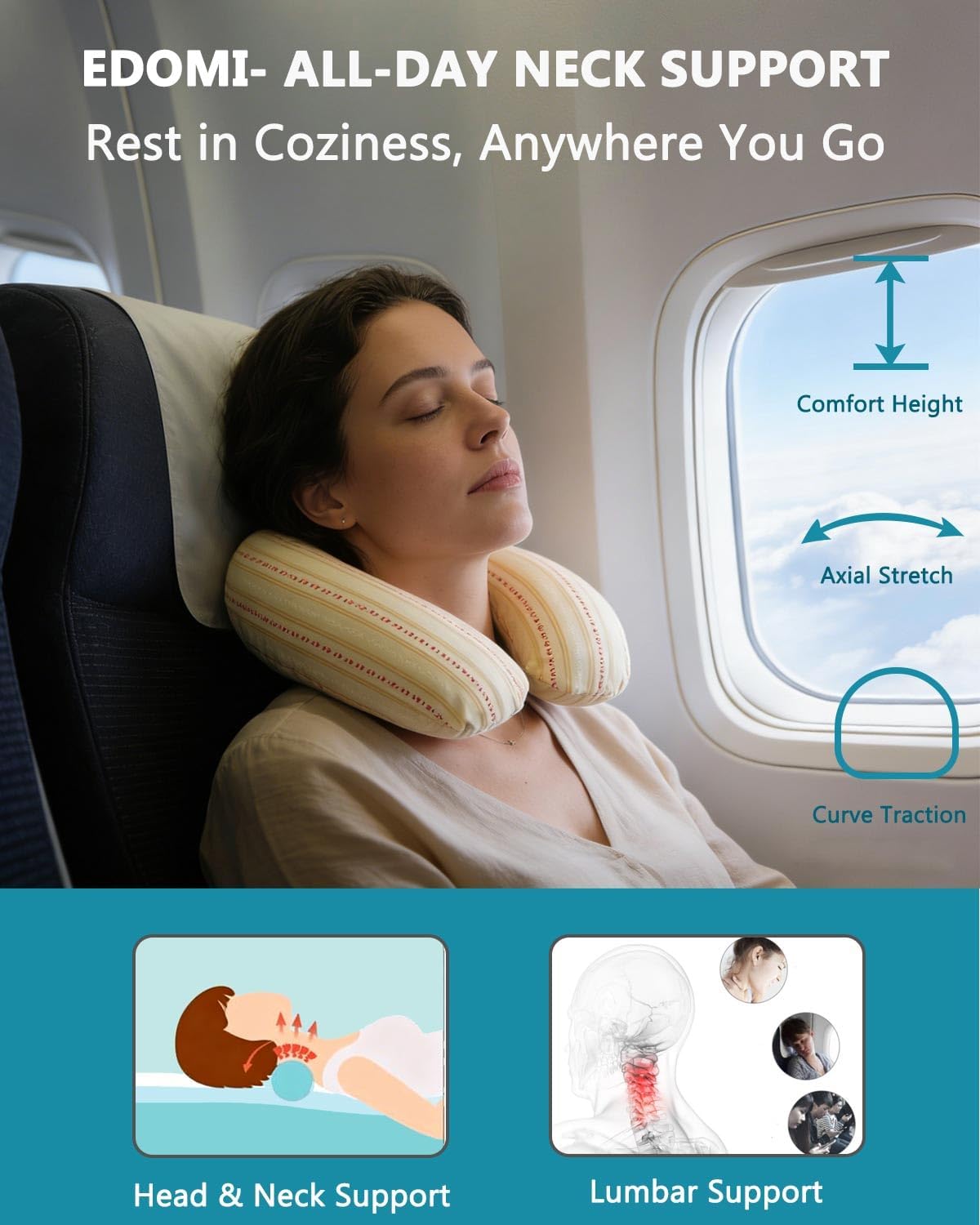 Edomi Buckwheat U Shaped Neck Pillow - 12''x12'' Adjustable Cervical Support Pillow with Breathable Buckwheat Hulls, Removable Cotton Cover…