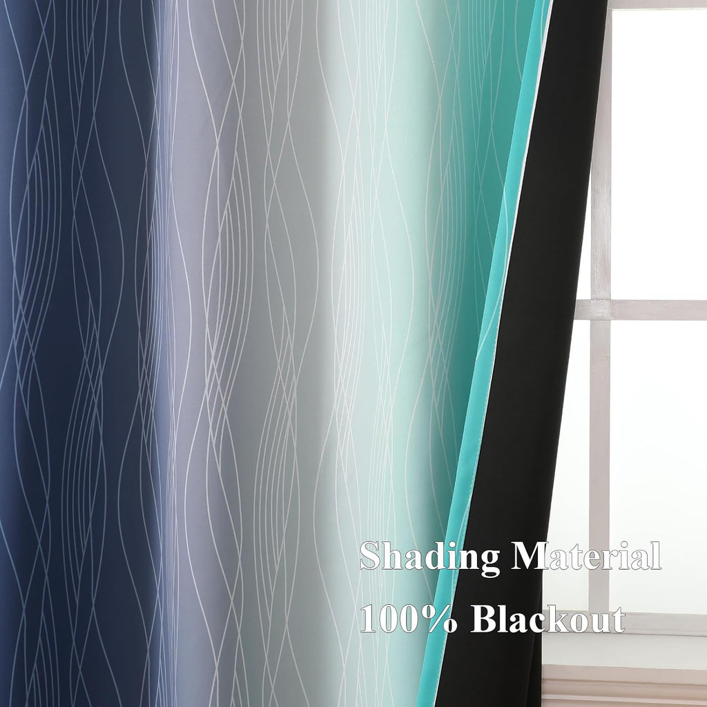 Estelartextiler Estelar Textiler Navy Blue and Teal Gradient Blackout Curtains for Bedroom, Thermal Insulated Ombre Blackout Drapes, Full R…