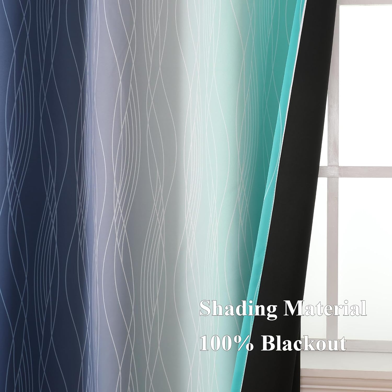 Estelartextiler Estelar Textiler Navy Blue and Teal Gradient Blackout Curtains for Bedroom, Thermal Insulated Ombre Blackout Drapes, Full R…