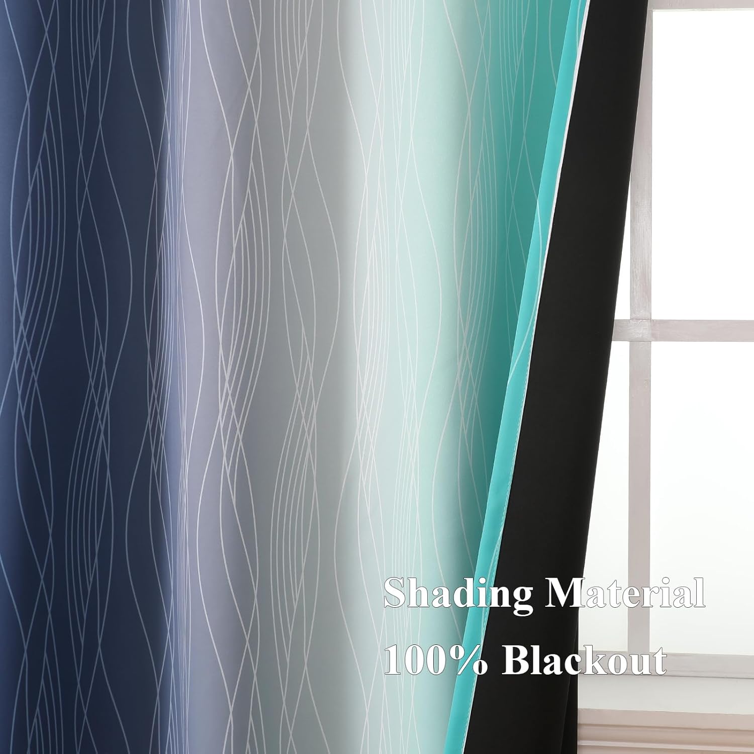 Estelartextiler Estelar Textiler Navy Blue and Teal Blackout Curtains 63 Inch Length 2 Panels Set, Full Room Darkening Grommet Ombre Curtai…