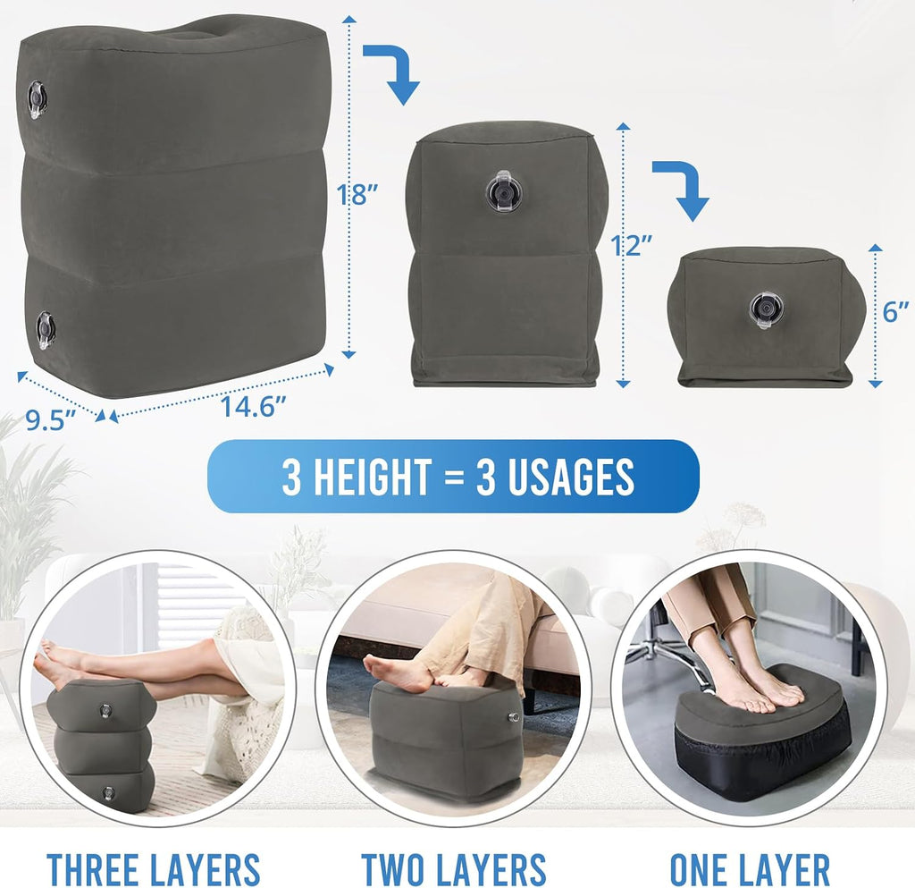Fabuday Inflatable Airplane Foot Rest Pillow - Travel Foot Rest for Long Flights, Car Seat Foot Rest for Kids Airplane Seat Extender Bed fo…