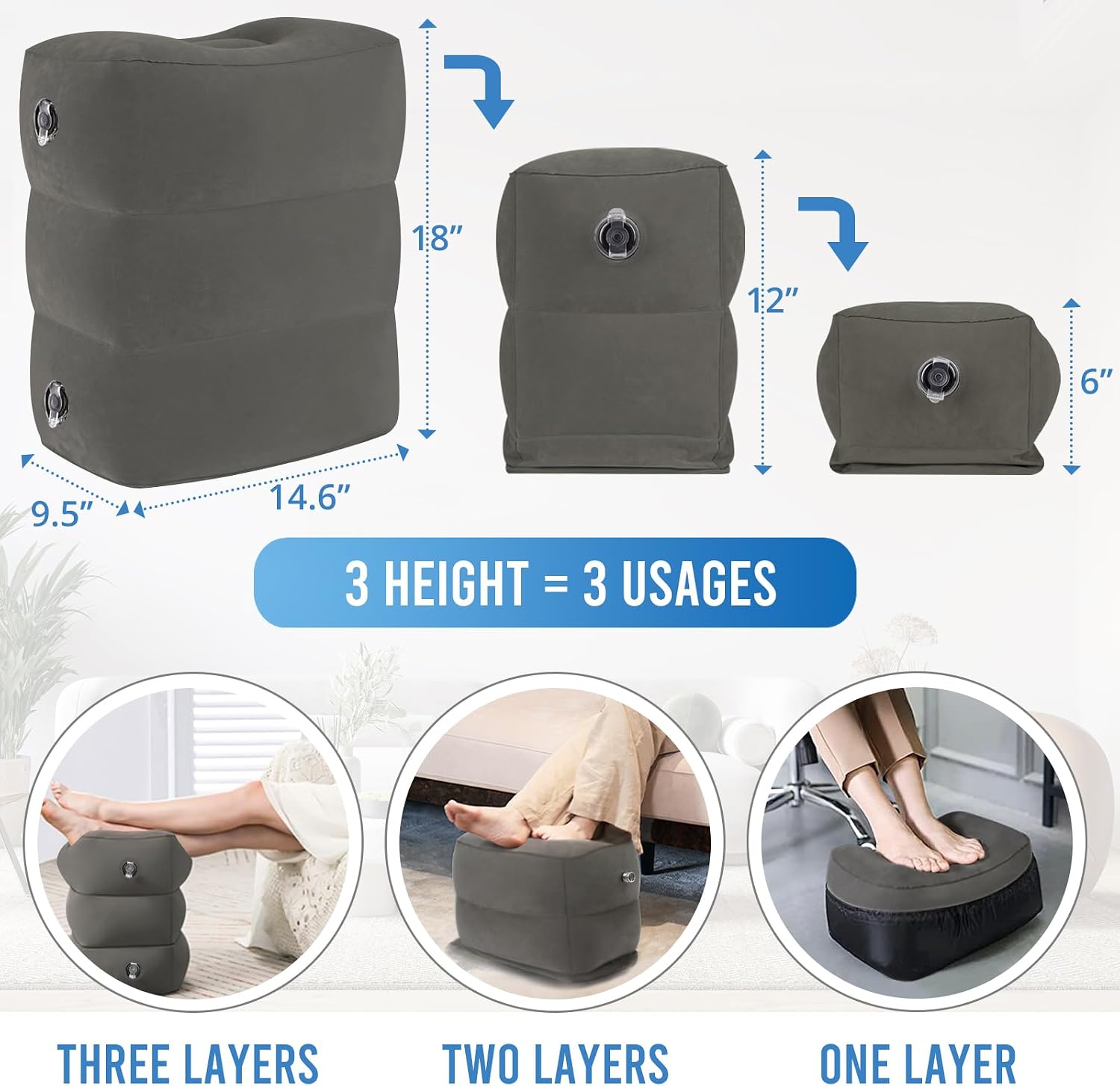 Fabuday Inflatable Airplane Foot Rest Pillow - Travel Foot Rest for Long Flights, Car Seat Foot Rest for Kids Airplane Seat Extender Bed fo…
