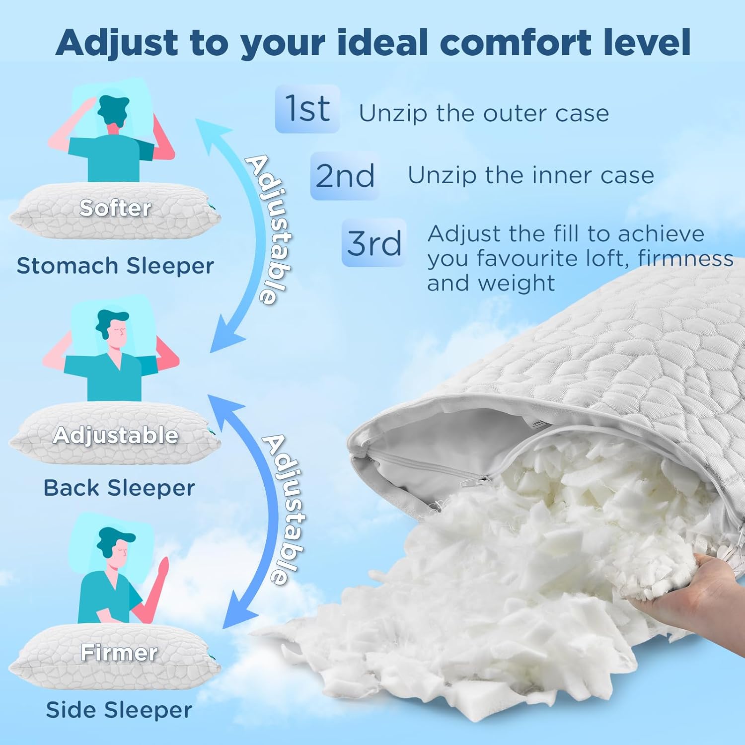 Cooling Pillow Camping Size 1 Pack, Adjustable Bed Pillows for Sleeping, Small Shredded Memory Foam Pillow for Backpacking Hiking…