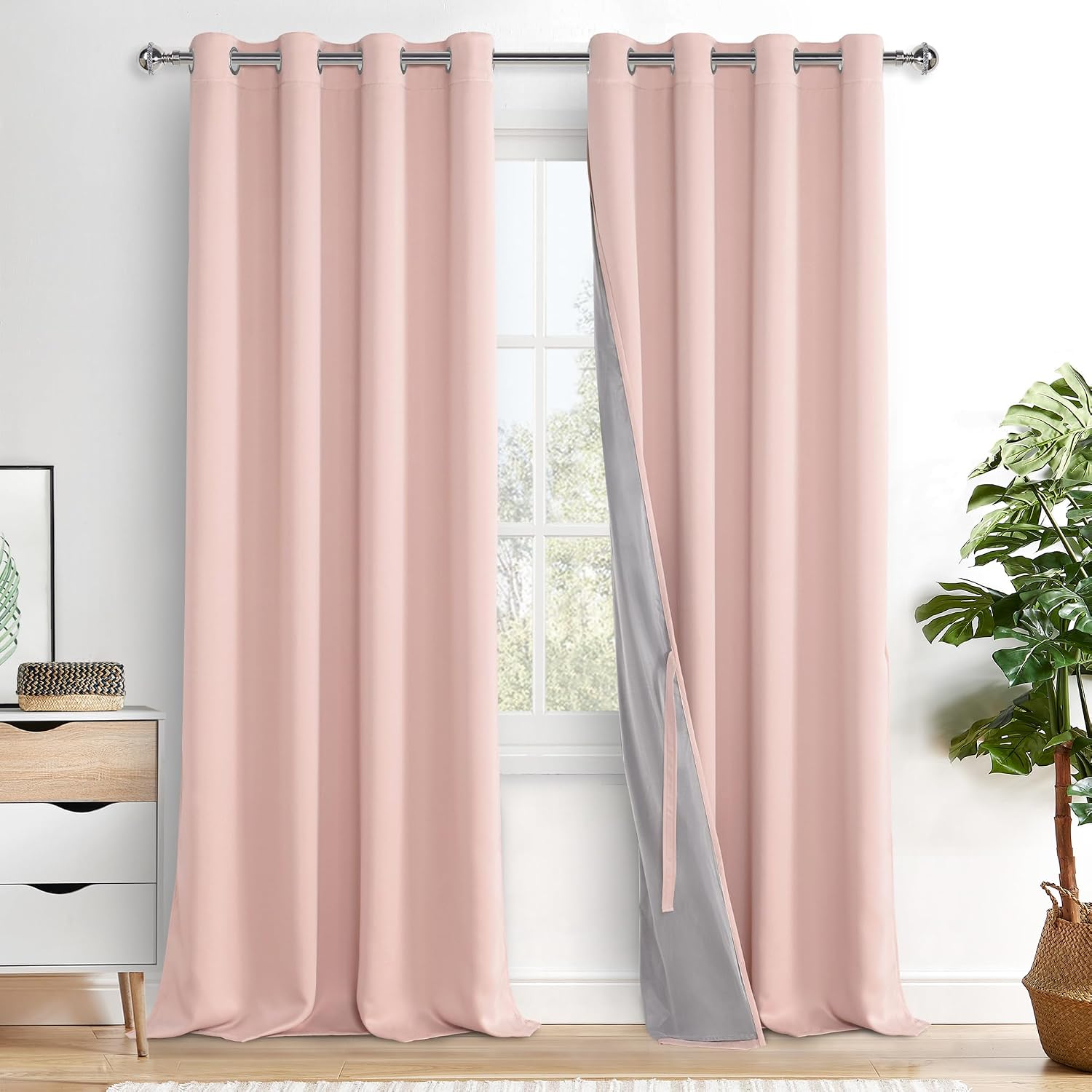 Xwzo 100% Blackout Curtains 2 Panels with Tiebacks- Heat and Full Light Blocking Window Treatment with Black Liner for Girl's Room/Nursery,…