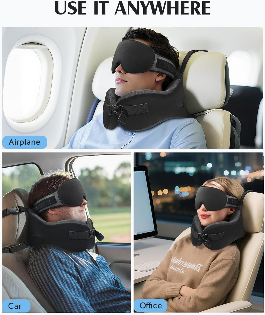YFONG Travel Pillow for Long Flight Airplane, Head Strap Combo with 3D Contoured Sleep Eye Mask, Neck Pillow for Travel Essential, 360°…