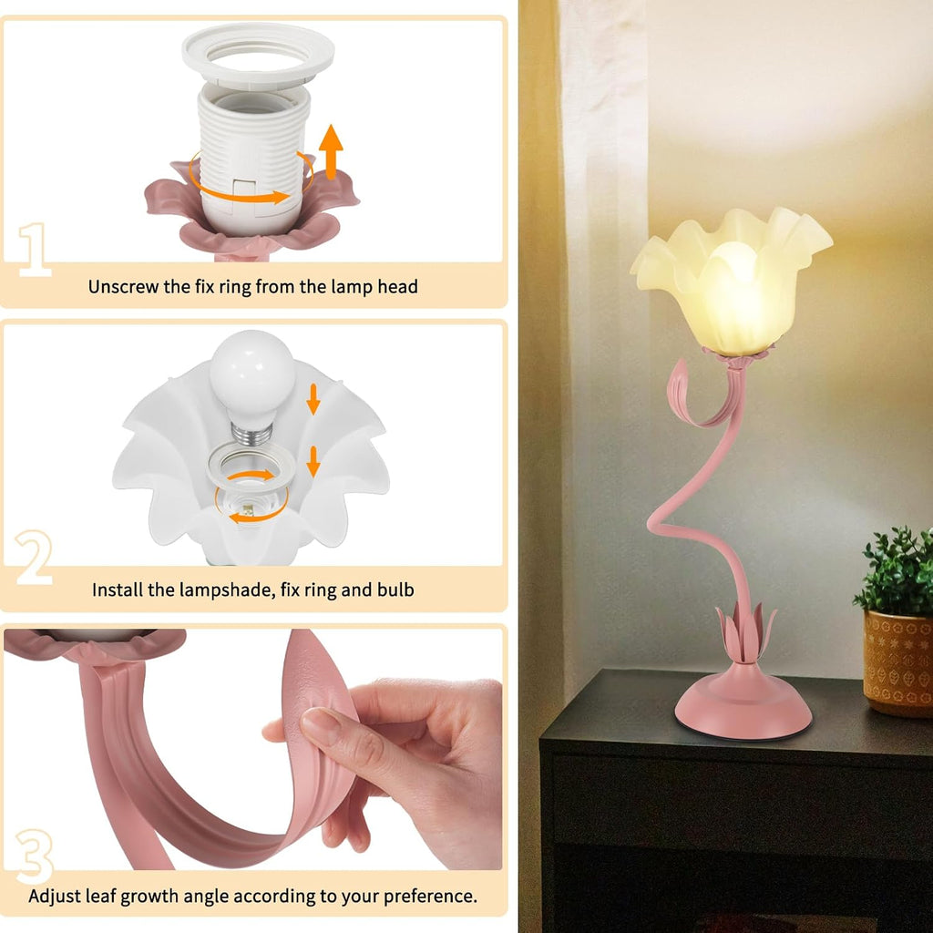 Cute Flower Desk Lamp, 3 Color Temperature Table Lamps with LED Bulb, Vintage Bedside Lamp, Reading Lamps with Soft Light for Bedroom…