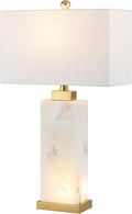 JONATHAN Y 27.5" White/Gold Modern Alabaster Rectangular Table Lamp with Night Light Contemporary Coastal Bedside Lamp for Bedroom with…