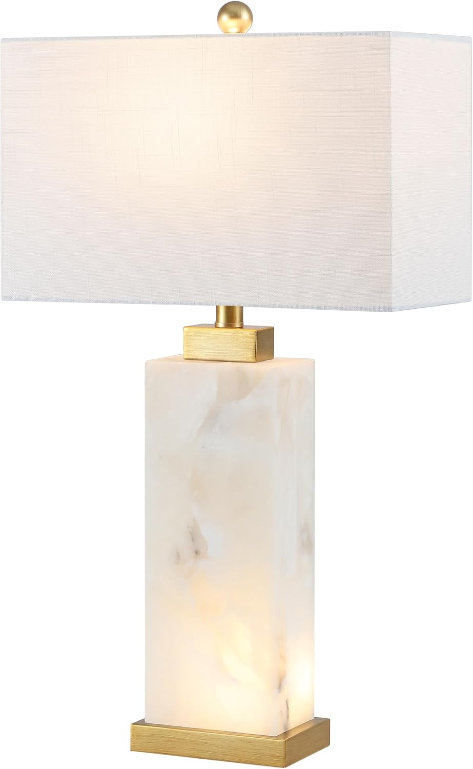 JONATHAN Y 27.5" White/Gold Modern Alabaster Rectangular Table Lamp with Night Light Contemporary Coastal Bedside Lamp for Bedroom with…