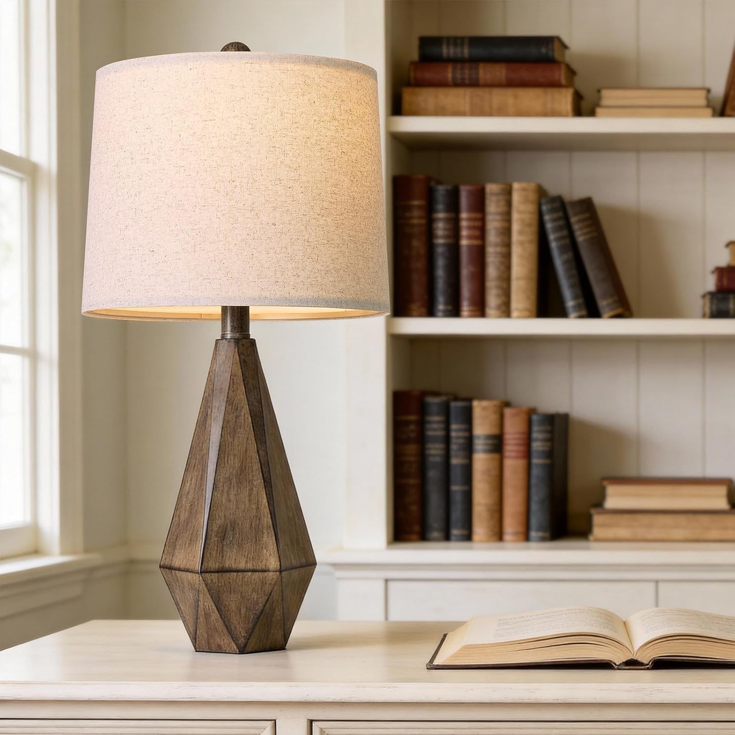 PoKat 23.5'' Table Lamps Set of 2 for Bedroom, Farmhouse Nightstand Lamps for Living Room, Rustic Bedside Lamps with Linen Lampshade for…