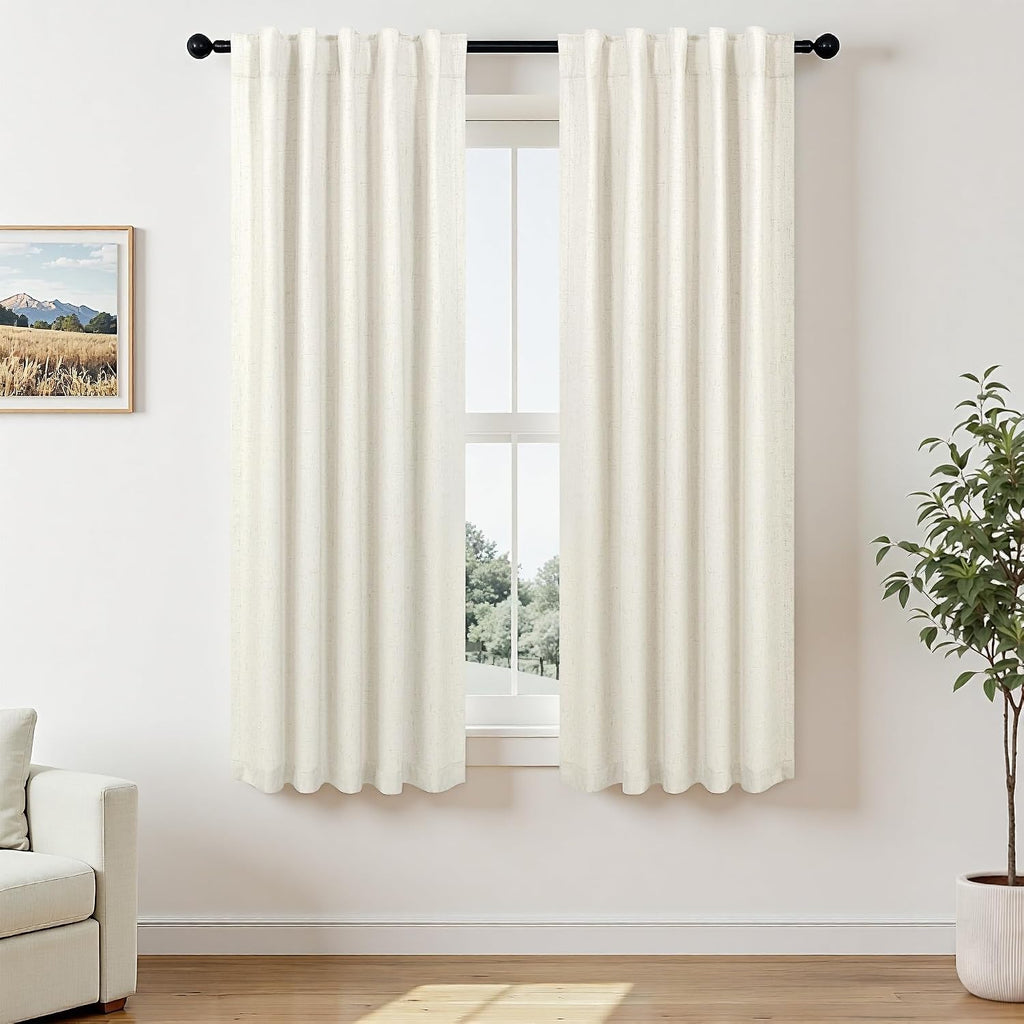 Pitalk 72 Inch Curtains for Living Room Black Out Linen Back Tab Loops Room Darkening Blackout Thermal Insulated Curtain for Bedroom 72 Inc…