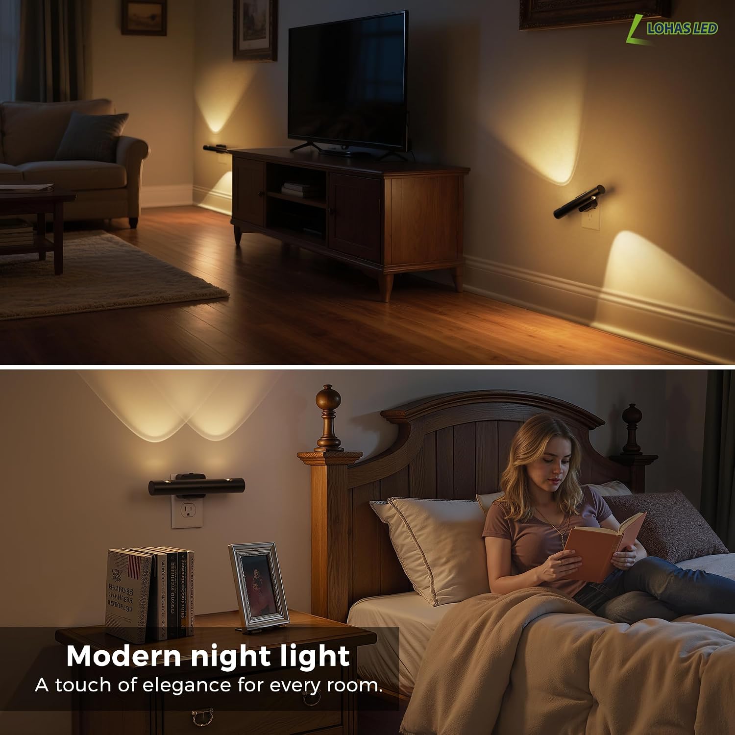 L LOHAS LED Night Light, Night Lights Plug into Wall, Auto Light Sensor 180° Rotating[2-Pack], Brightness Adjustable 0-100Lm, Soft White…