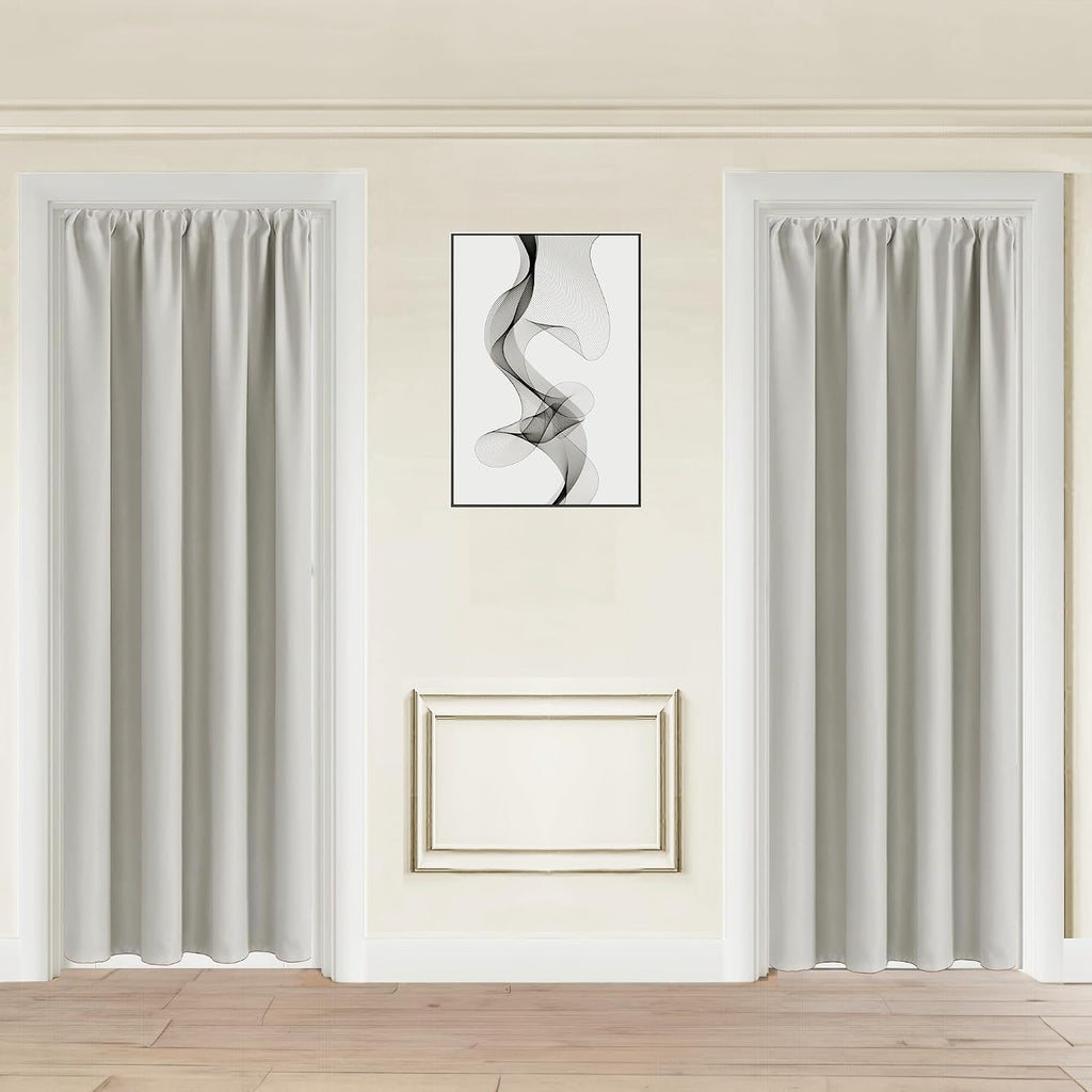 Jiuzhen Blackout Doorway Curtains 80 inch Length - 2 Panels Thermal Insulated Privacy Soundproof Rod Pocket Closet Door Curtains Room Divid…