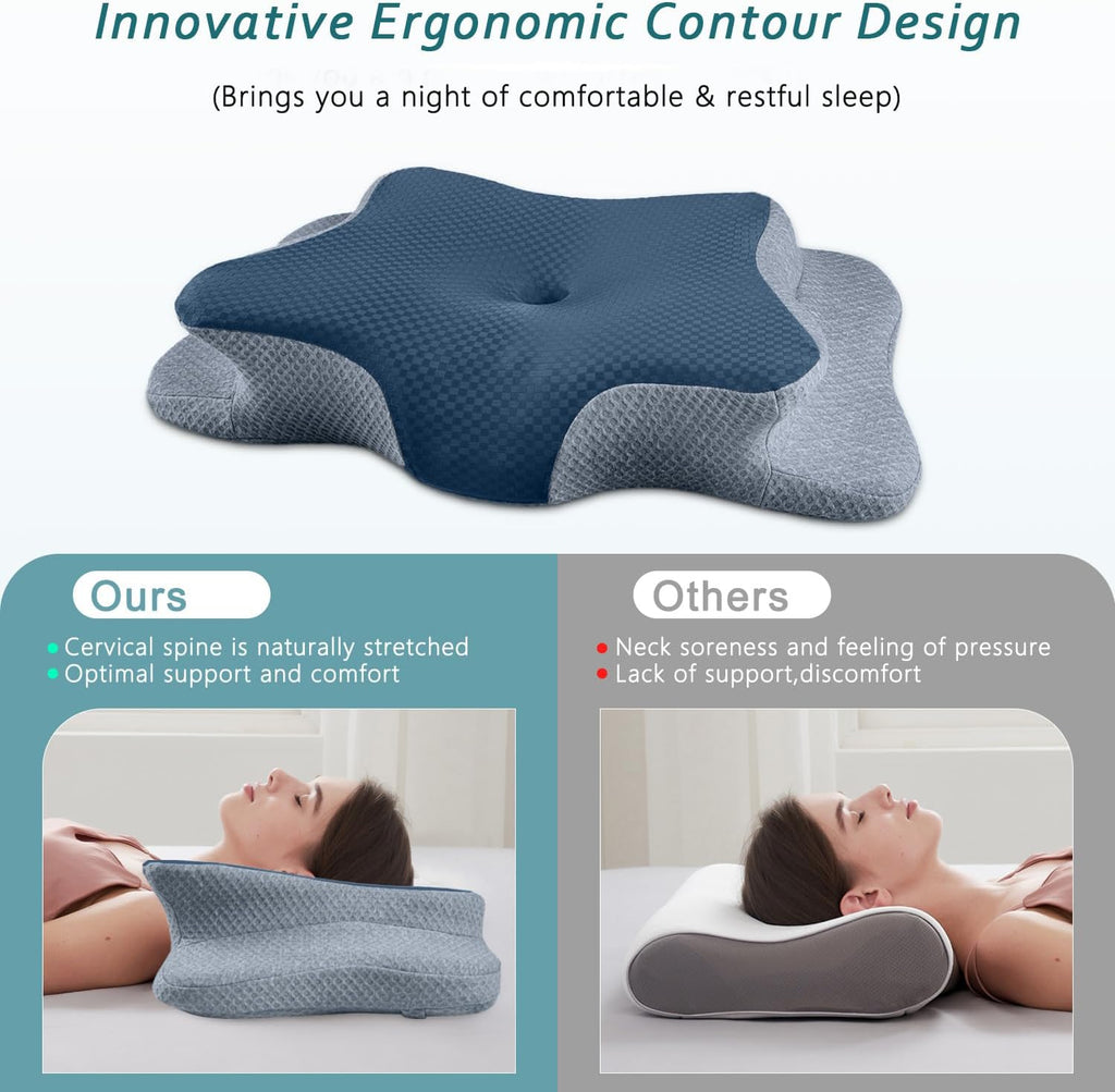 CHxxy Cervical Neck Pillow for Sleeping, Memory Foam Pillows, Ergonomic Side Sleeper Pillows, Cooling Orthopedic Neck Support Pillow for Ba…