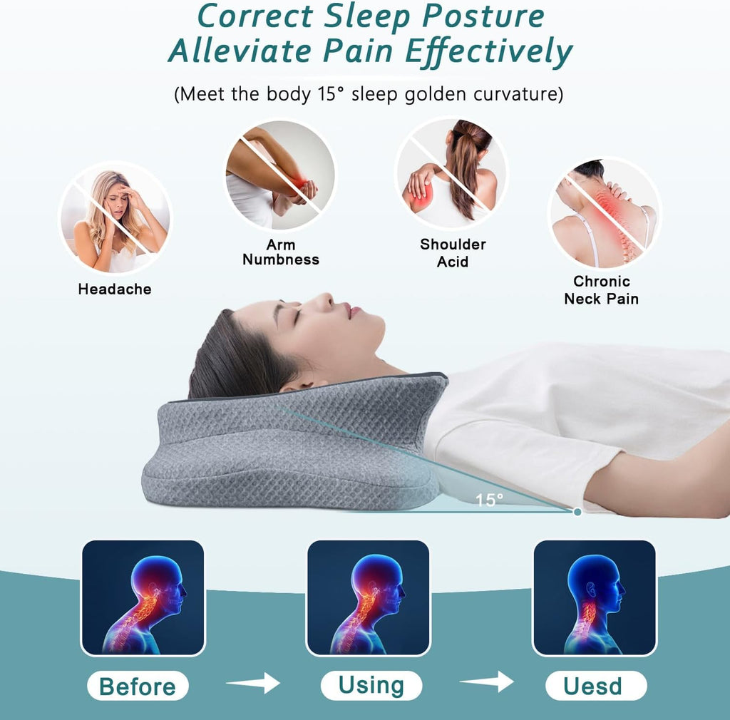 CHxxy Cervical Pillow for Neck, Memory Foam Pillows, Ergonomic Contour Bed Pillow, Soft for Side Sleep Stomach Sleeping and Back Sleepers-…