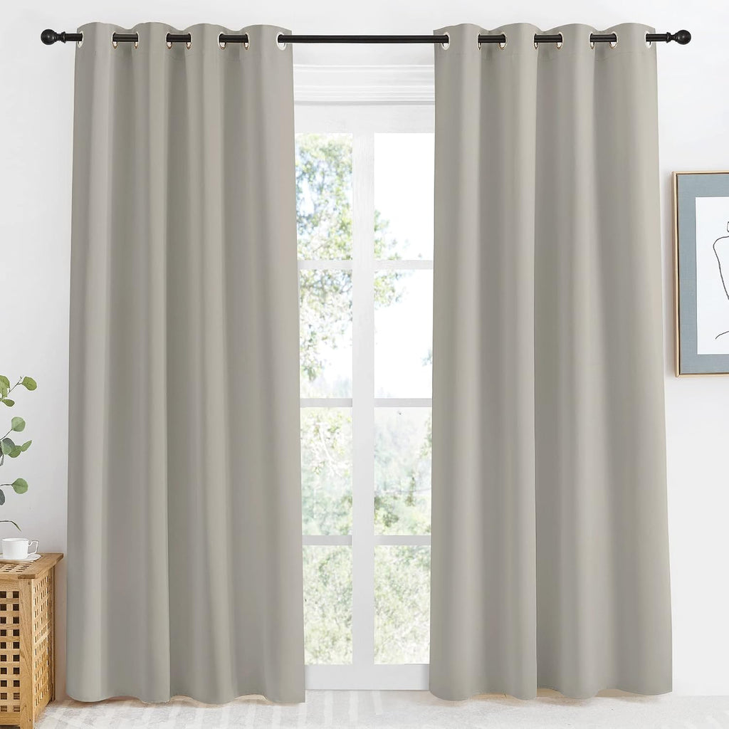 NICETOWN Blackout Natural Curtain for Living Room, 1 Panel, W55 x L86, Thermal Insulated Solid Grommet Sound Reducing Energy Saving…