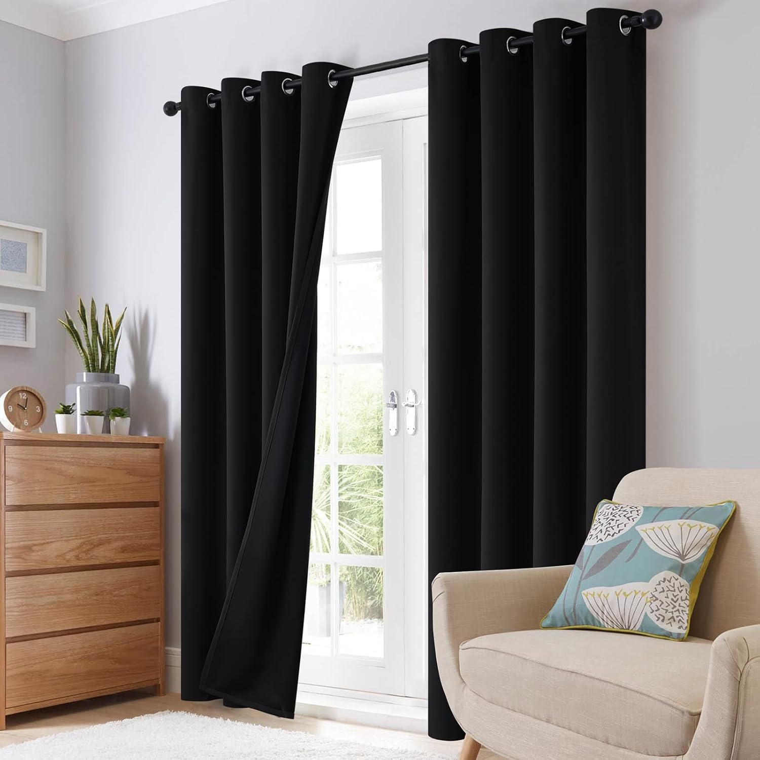SimpleHome 100% Blackout Curtains for Bedroom, Thermal Insulated Grommet Window Drapes Room Darkening Black Curtains for Living Room with Bl…