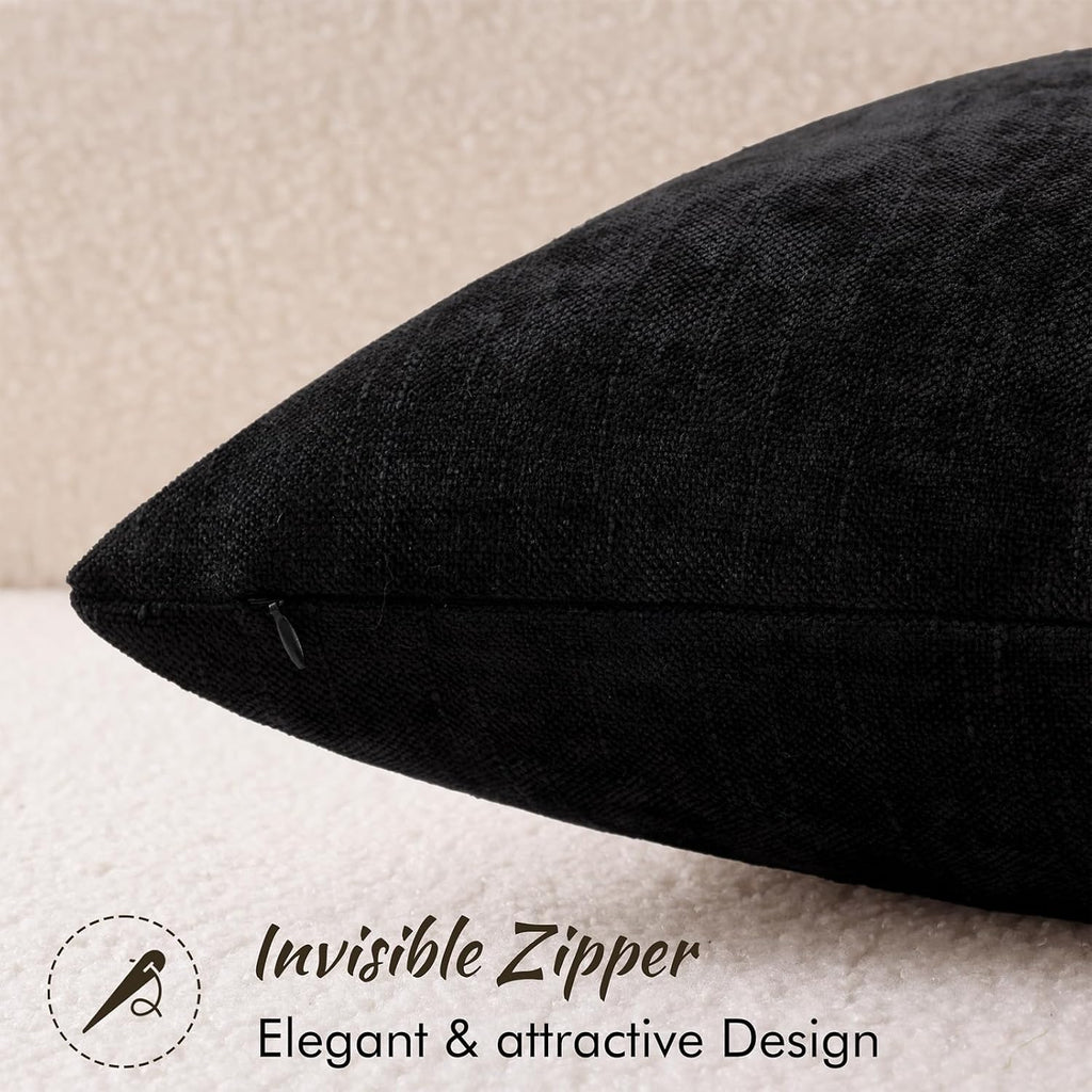 decorUhome Chenille Throw Pillow Covers 18x18 Set of 2, Square Decorative Pillow Covers with Zipper for Couch, Sofa, Living Room, Black