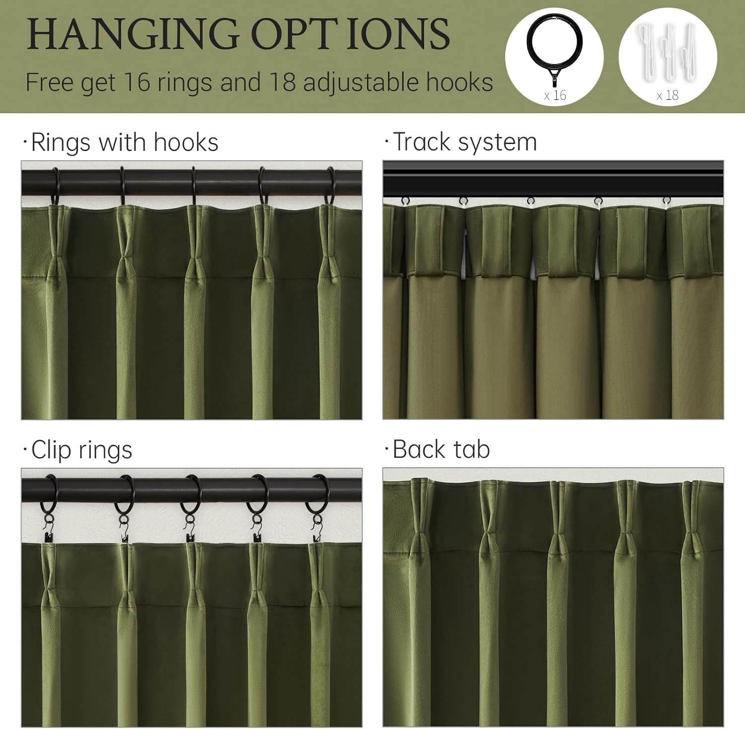 Drapenova 92 Inch Long Olive Green Velvet Blackout Curtains for Bedroom Luxury Moody Soft Velvet Pinch Pleated Drapes with Track Hoo…