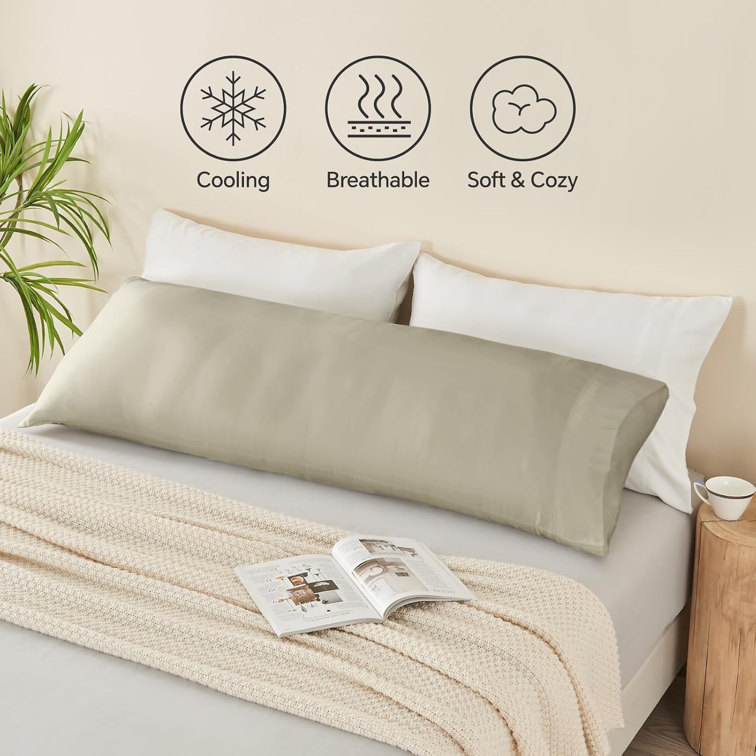Bedelite Body Pillow Cover, Rayon Made from Bamboo, Cooling Body Pillow Pillowcase for Hot Sleepers and Night Sweats, Breathable & Silky So…