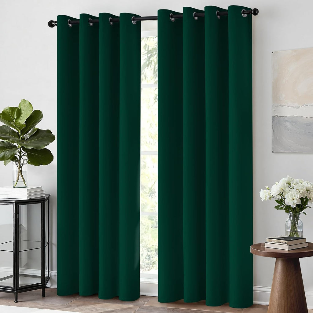 Yakamok 63 Inch Long Dark Green Blackout Curtains Room Darkening Thermal Insulated with Grommet Blackout Drapes for Bedroom, 52Wx63L…