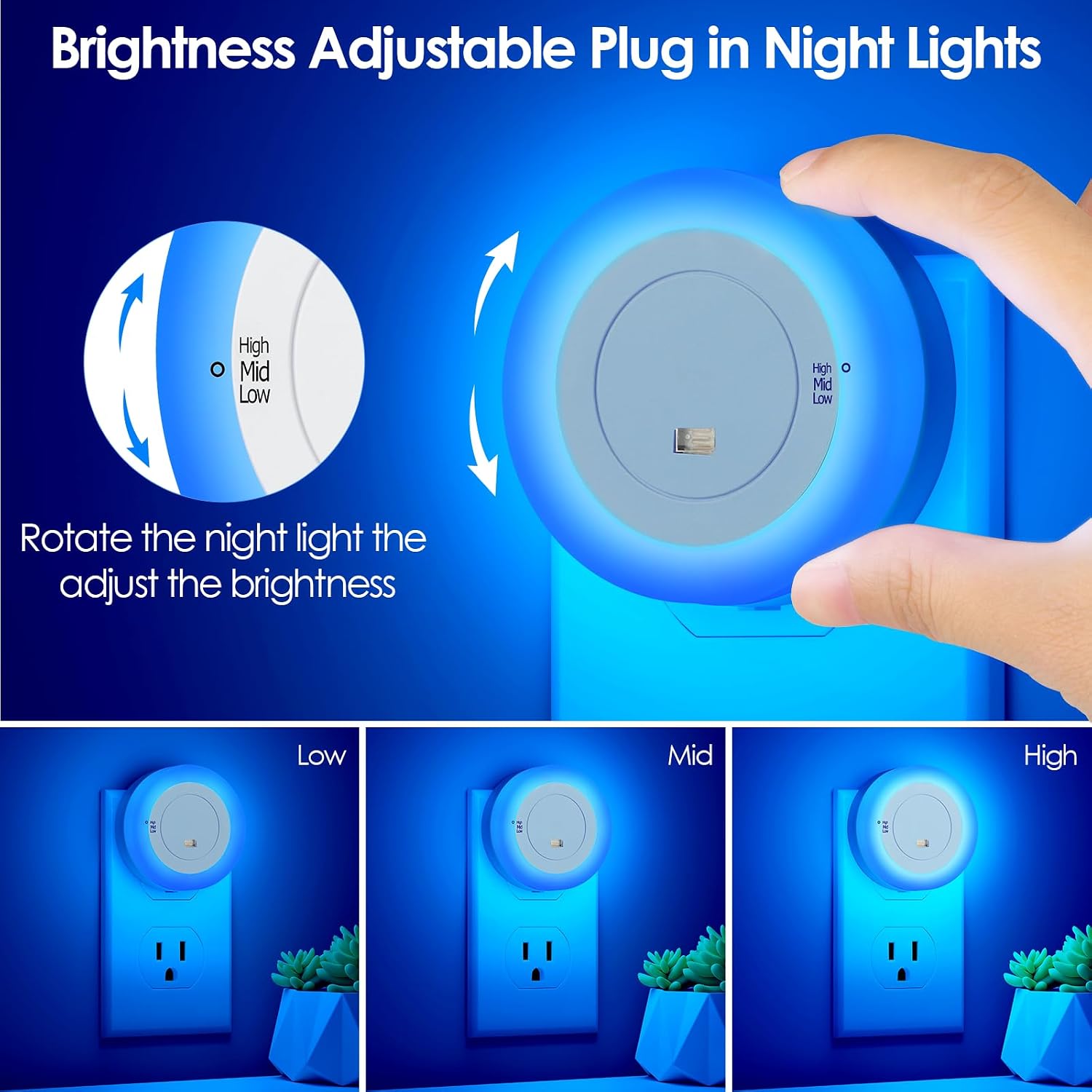 FOLKSMATE LED Night Light, Dimmable Plug-in Dusk to Dawn Sensor Hallway Lights, Smart Nightlight for Bathroom, Bedroom, Adults & Kids…