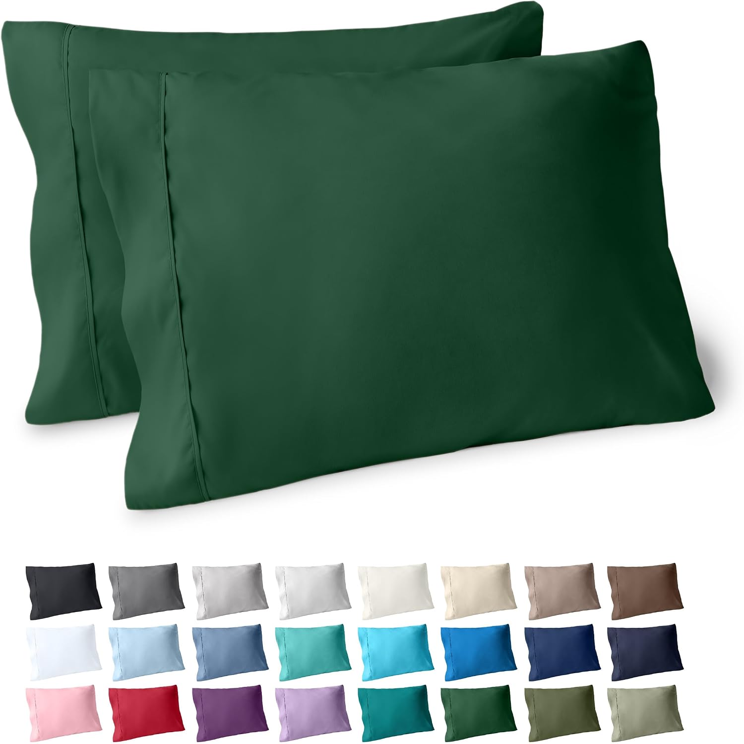 BareHome Bare Home Microfiber Pillow Cases - King Size Set of 2 - Cooling Pillowcases - Double Brushed - Forest Green Pillowcases 2 Pack -…