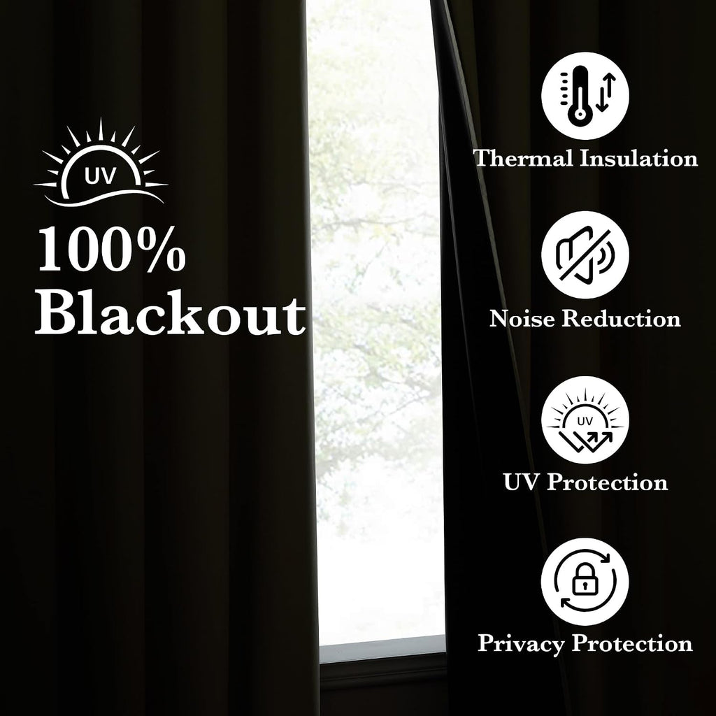 Nicetown 100% Blackout Curtains 96 inches Long, Grommet Lightweight Easy to Install Portable Blackout Curtains Energy Saving Shades for Liv…