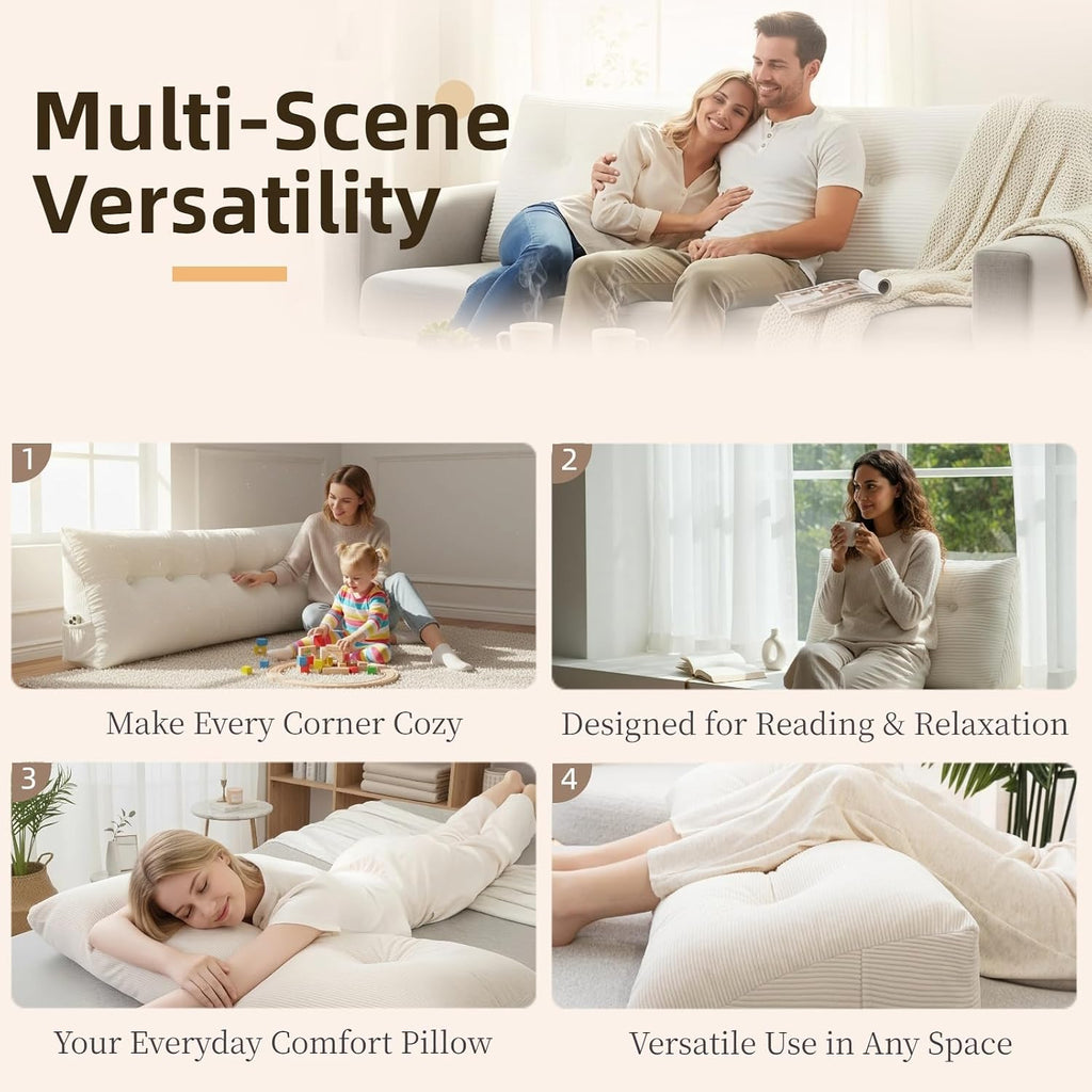 Wedge Reading Pillow Headboard Twin Size, Headboard Bolster Pillow for Bed, Triangular Backrest Cushion with Removable Corduroy Cover, White