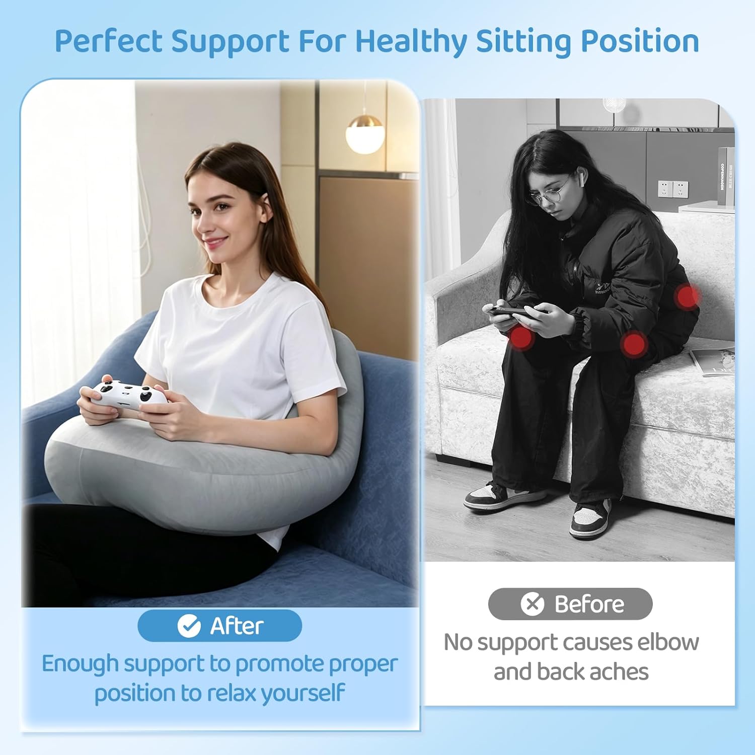 Pyurifai Crochet Pillow for Lap Support - Reading Pillow for Laptop with Extra Back Pillow for Support, Enlarged Gaming Pillow for Lap, Mul…