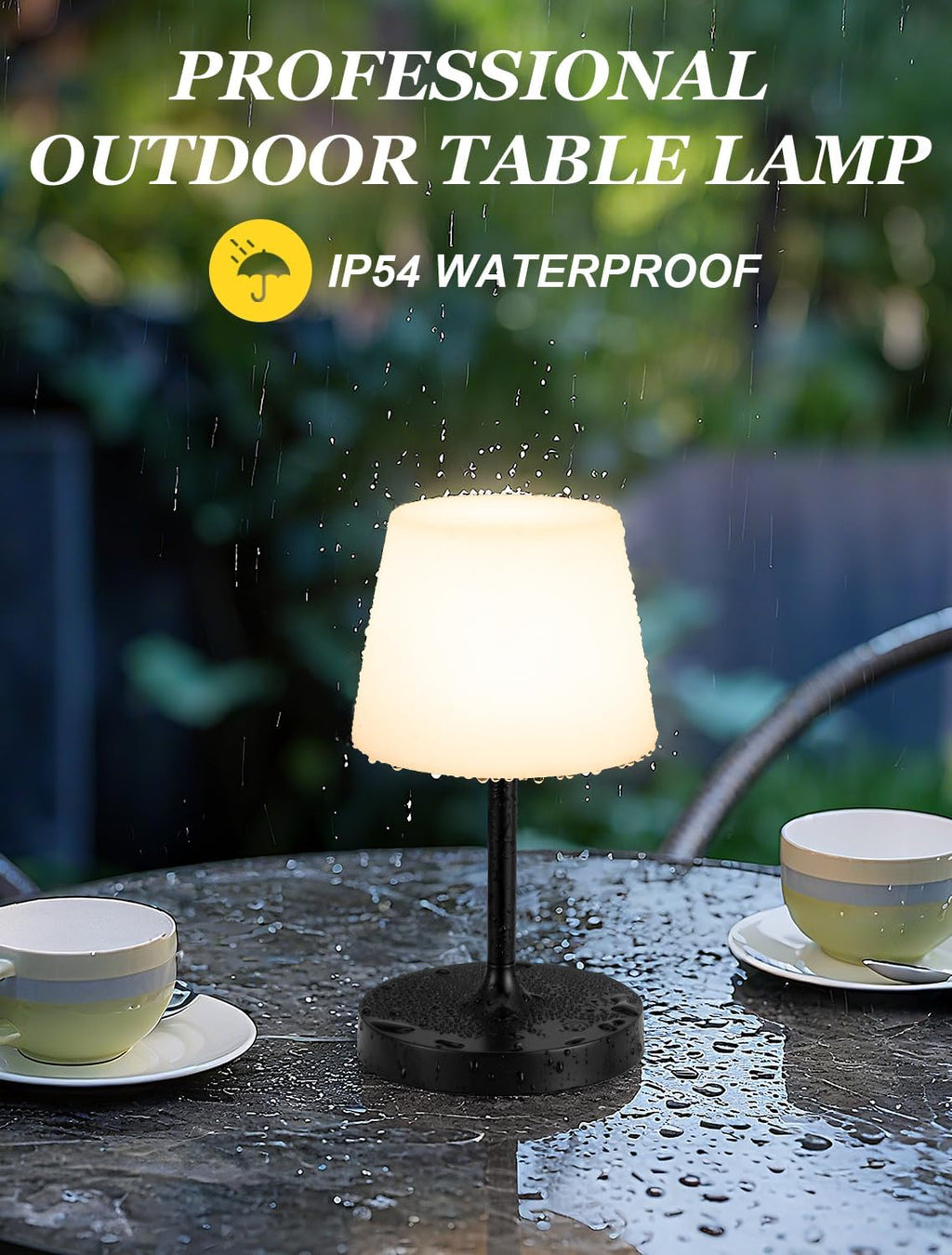 Kakanuo Black Cordless Shower Lamp Waterproof, Rechargeable Cordless Lamp with 4000mAh Battery, Touch Dimmable Table Lamp for Outdoor…