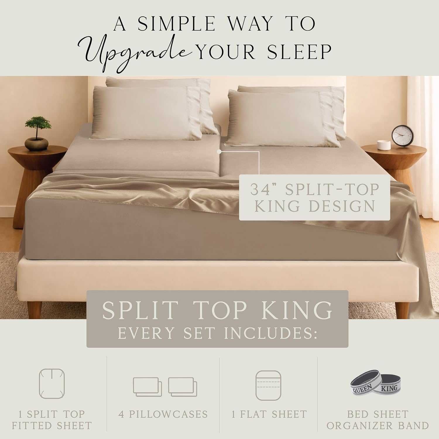 KARISSA MAE 6 Piece Pure Viscose from Bamboo 34" Split Top King Size Sheet Set | 100% FSC Certified | Luxuriously Soft | Cooling | 18"…