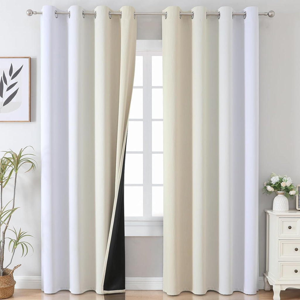 Estelartextiler Estelar Textiler Beige and Greyish White Blackout Curtains 108 Inches Long, Thermal Insulated Drapes for Bedroom, Full Ligh…