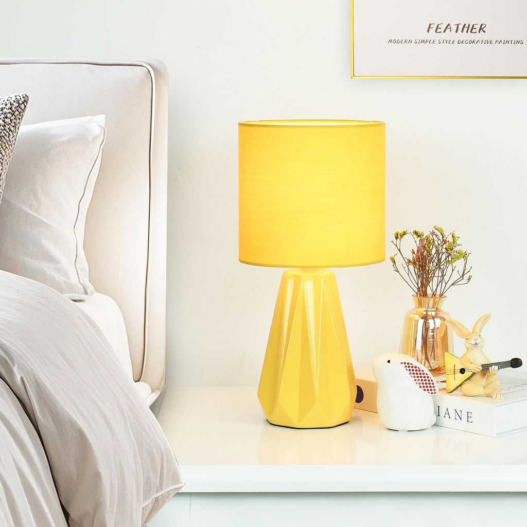 Elisa Yellow Small Table Lamp for Living Room as Bedside Table Lamp for Bedroom, Modern Ceramic Kids Night Table Lamp, Φ6.1×H12.4IN, Bulb…