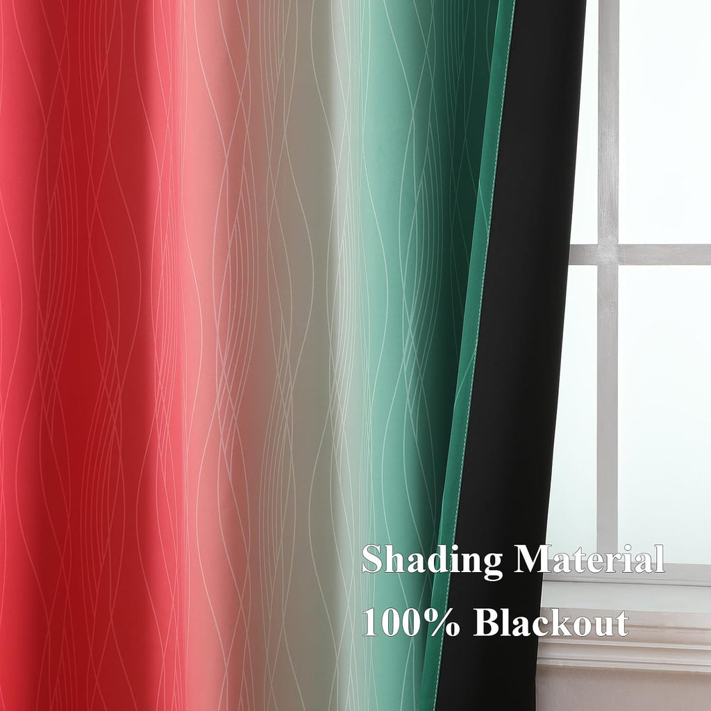 Estelartextiler Estelar Textiler Red and Green Ombre Blackout Curtains for Sliding Door, Thermal Insulated Gradient Drapes 96 Inches Long,…