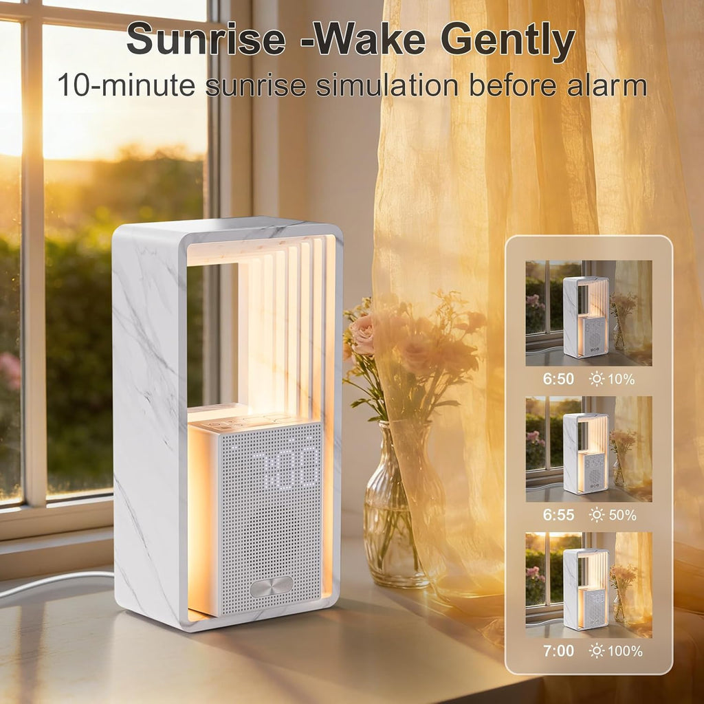 Hensam Sunrise Alarm Clock Wake Up Light with Snooze & Timer, 20 White Noise Sleep Sounds Machine, Dimmable Bedside Night Light for…