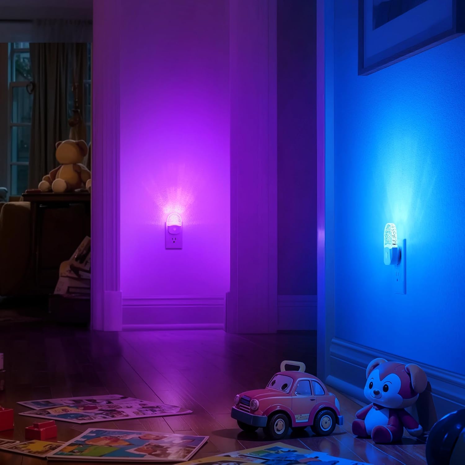Night Lights Plug Into Wall [2 Pack], Color Changing Night Light for Kids, 8-Color RGB LED Nightlight with Dusk to Dawn Sensor for…