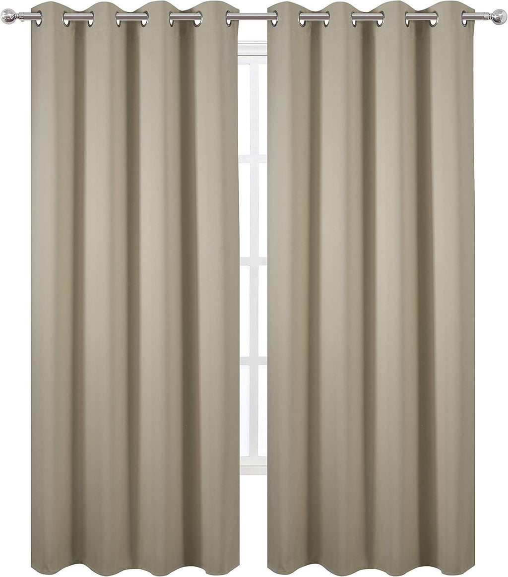 Lemomo Blackout Curtains 52 x 84 Inch Long Beige Curtains Set of 2 Panels Room Darkening Curtains for Bedroom and Living Room 84 Inch silver